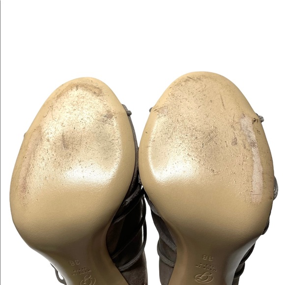 M. Gemi | Taupe Suede Lace Up Peep Toe Pumps 38 - Picture 7 of 7